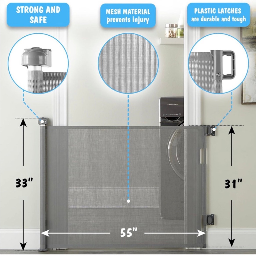 Cumbor Baby Gate Retractable Gates For Stairs, Mesh Dog Gate For The Hou